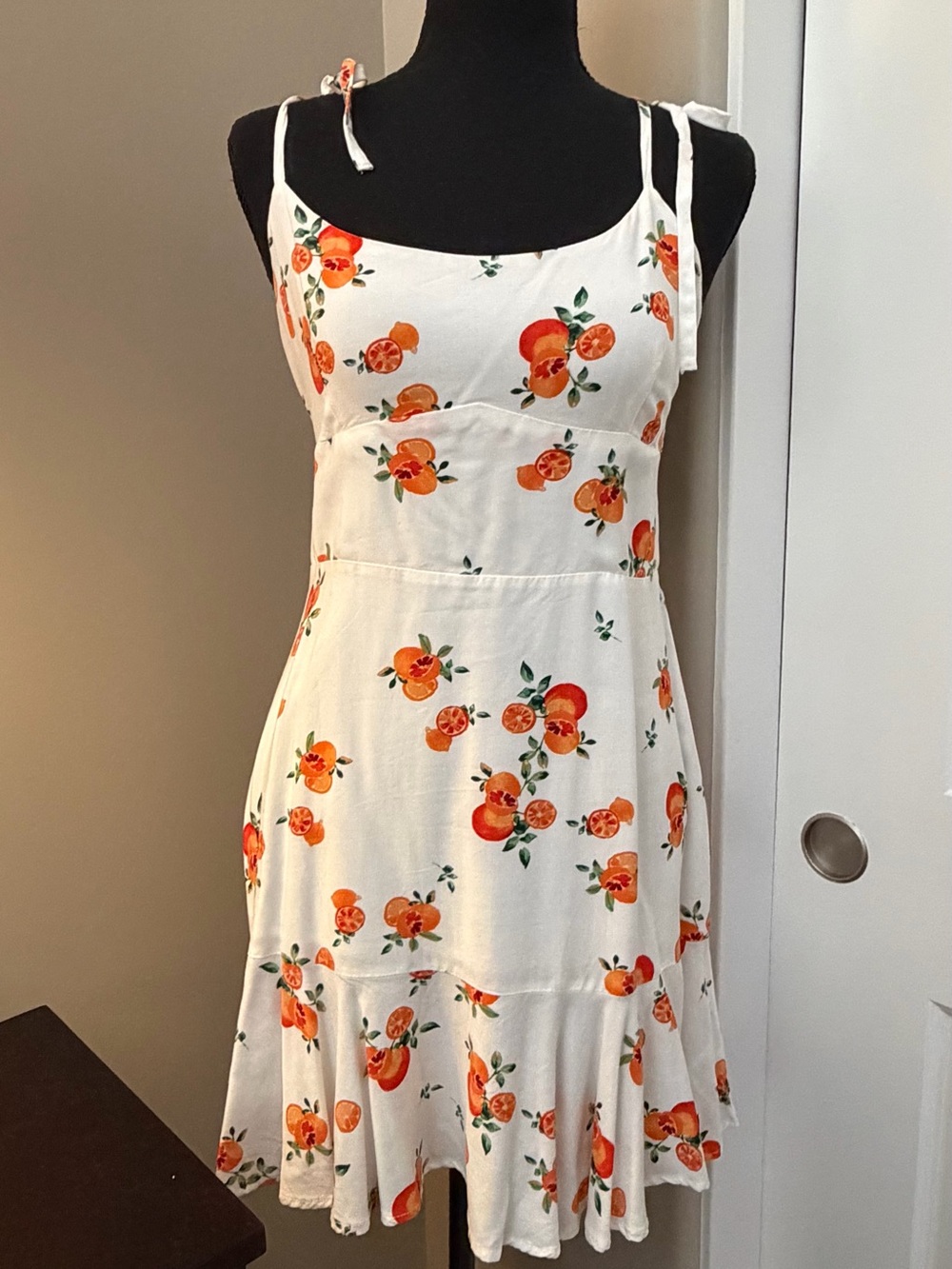 White Sundress with Orange Fruit Print